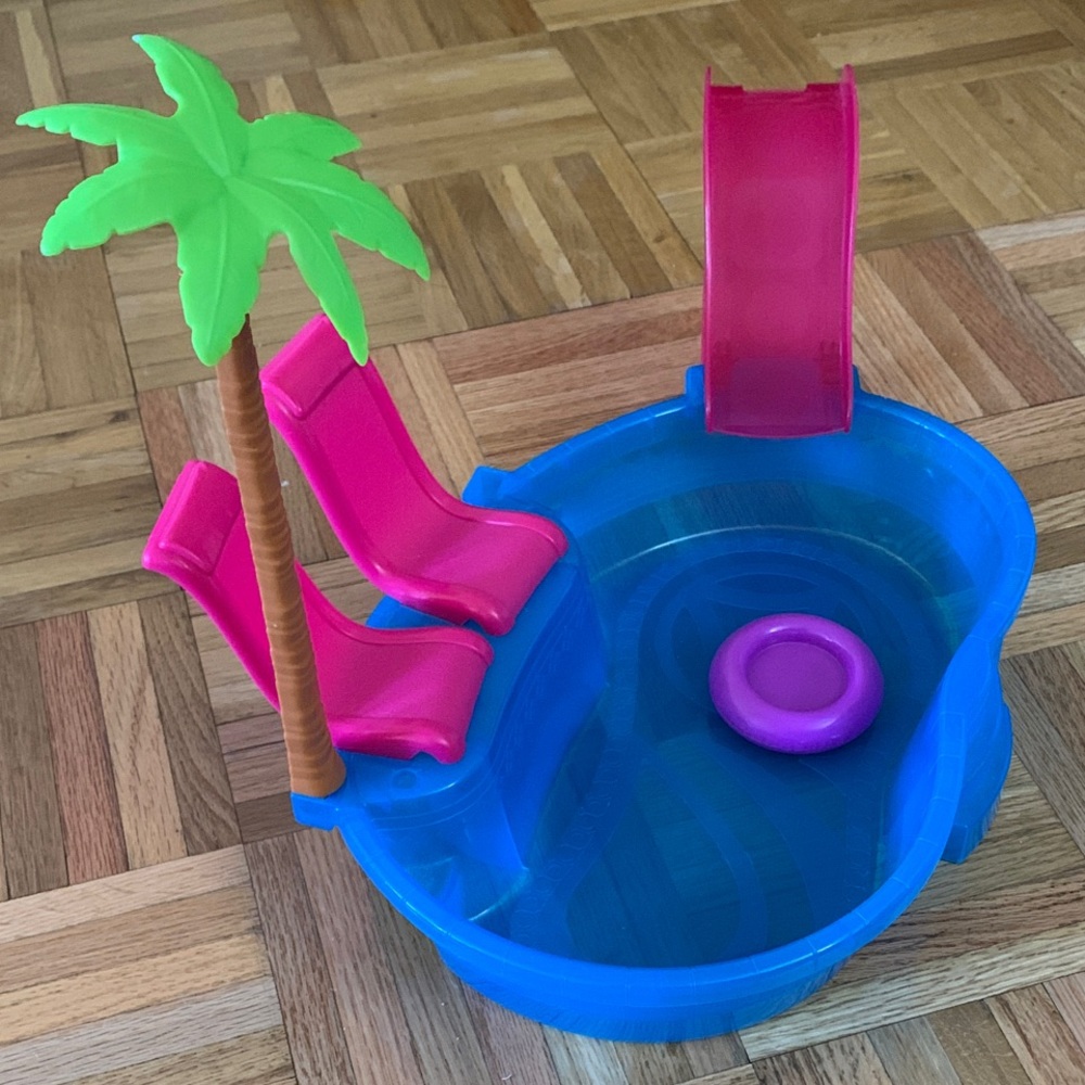 Barbie Pool Playset w/ 2 Chairs, Ladder Slide & Floating Tube - Removable Parts